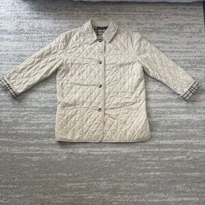 Burberry Cream Quilted Utility Jacket with Plaid Cuff Trim